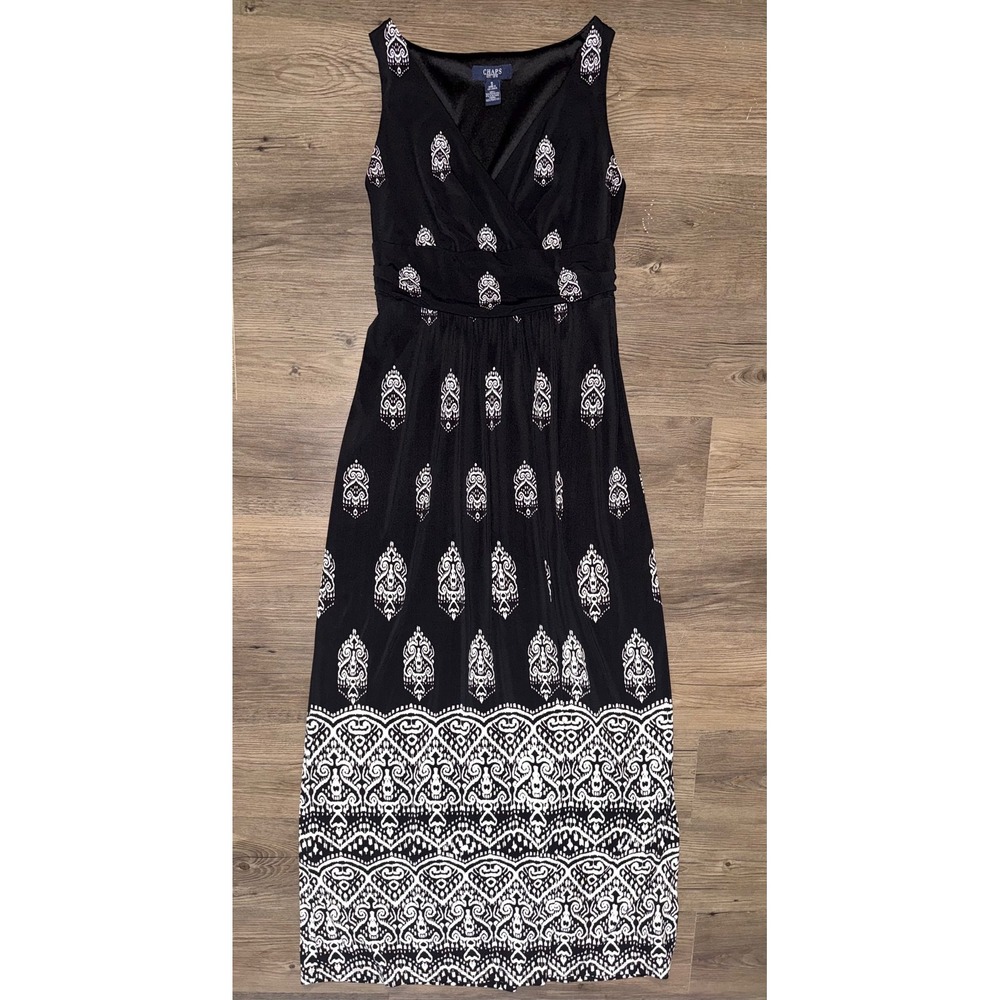 Chaps Womens Black White Damask Medallion Print V-Neck Sleeveless Maxi Dress S